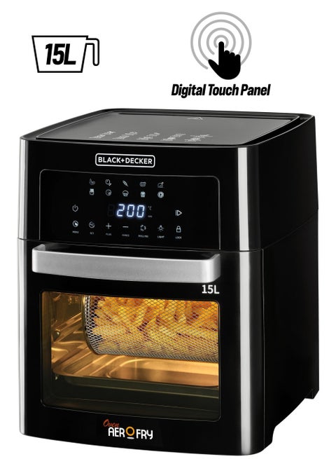 Digital Air Fryer Oven, Family-Sized Capacity, Touch Control, 10 Preset Functions, 80-220°C Adjustable Temp, Rapid Air Convection, Smoke-Free Cooking, 15 L 1700 W AOF150-B5 Black