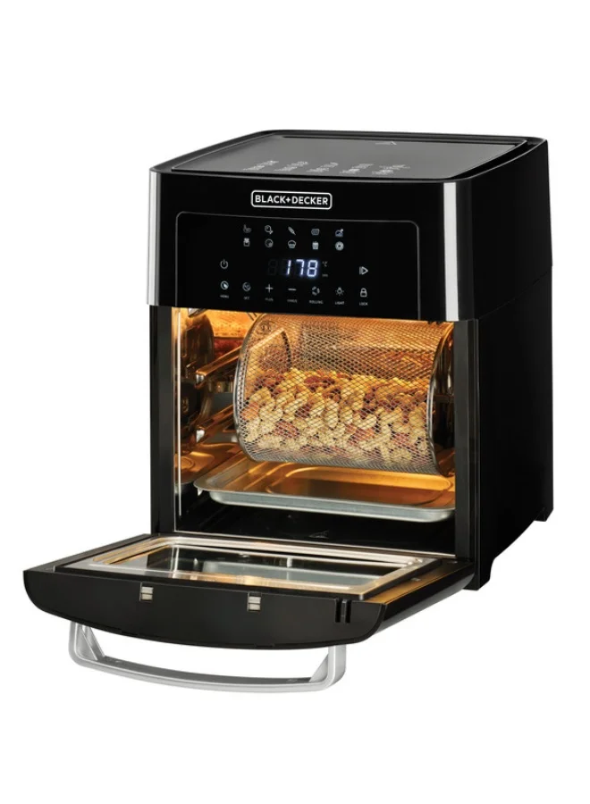 BLACK+DECKER Digital Air Fryer Oven, Family-Sized Capacity, Touch Control, 10 Preset Functions, 80-220°C Adjustable Temp, Rapid Air Convection, Smoke-Free Cooking, 15 L 1700 W AOF150-B5 Black