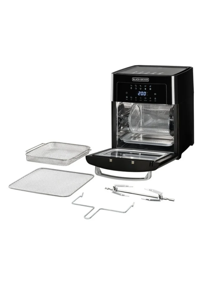 BLACK+DECKER Digital Air Fryer Oven, Family-Sized Capacity, Touch Control, 10 Preset Functions, 80-220°C Adjustable Temp, Rapid Air Convection, Smoke-Free Cooking, 15 L 1700 W AOF150-B5 Black