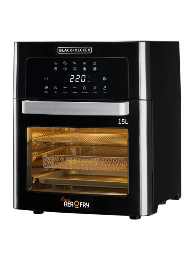 BLACK+DECKER Digital Air Fryer Oven, Family-Sized Capacity, Touch Control, 10 Preset Functions, 80-220°C Adjustable Temp, Rapid Air Convection, Smoke-Free Cooking, 15 L 1700 W AOF150-B5 Black