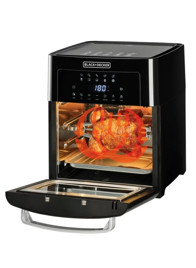 BLACK+DECKER Digital Air Fryer Oven, Family-Sized Capacity, Touch Control, 10 Preset Functions, 80-220°C Adjustable Temp, Rapid Air Convection, Smoke-Free Cooking, 15 L 1700 W AOF150-B5 Black