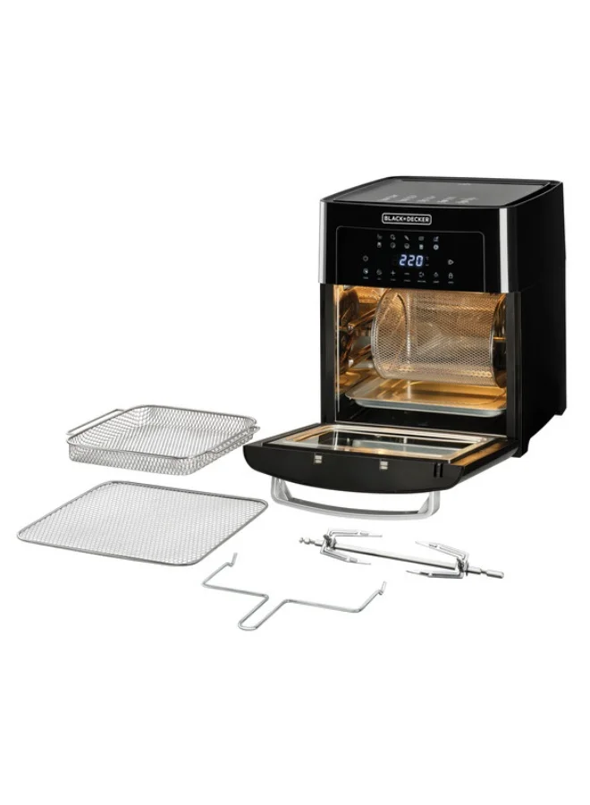 BLACK+DECKER Digital Air Fryer Oven, Family-Sized Capacity, Touch Control, 10 Preset Functions, 80-220°C Adjustable Temp, Rapid Air Convection, Smoke-Free Cooking, 15 L 1700 W AOF150-B5 Black