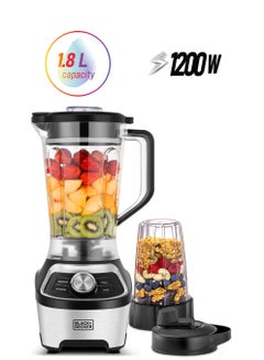 BLACK+DECKER High-Speed Blender, 1.85L BPA-Free Jar, 500ml Travel Cup, 20,000 RPM, 6-Blade, Stainless Steel, Smoothie & Ice Crush Presets, Variable Speed, 1.8 L 1200 W BXH1200-B5 Silver  - Image 1