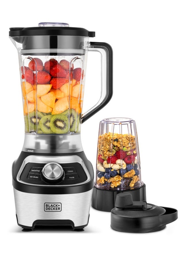 بلاك اند ديكر خلاط كهربائي عالي السرعة 1200 واط، 1.8 ليتر، محرك وعاء خالي من BPA، كوب سفر بسعة 500 مل، 20,000 دورة في الدقيقة، 6 شفرات من الفولاذ المقاوم للصدأ، إعدادات للعصائر وسحق الثلج، سرعة متغيرة، 1.8 L 1200 W BXH1200-B5 أسود/فضي 1.8 L 1200 W BXH1200-B5 أسود/فضي - Image 1