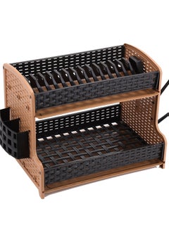 Royalford 2 Layer Rattan Dish Rack, Made in Turkey, Multi Color, Assorted Color, 50x28x28 CM Brown/Black 50x28x28cm  - Image 2