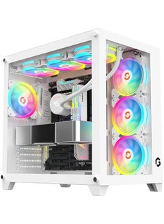 GameOn Emperor Artic Series Mid Tower PC Gaming Case 120mm ARGB+PWM Lighting Tempered Glass Pre-installed Cooling Fans Computer case Dust Filters Wide Motherboard Compatibility White  - Image 1
