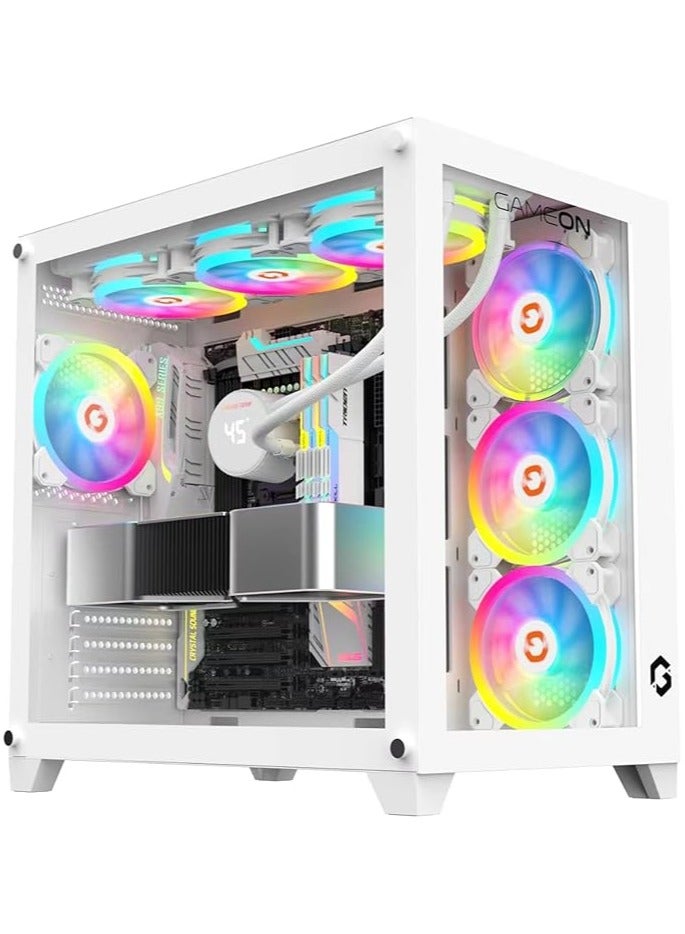 GameOn Emperor Artic Series Mid Tower PC Gaming Case 120mm ARGB+PWM Lighting Tempered Glass Pre-installed Cooling Fans Computer case Dust Filters Wide Motherboard Compatibility White  - Image 1