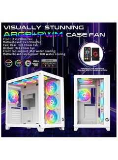 GameOn Emperor Artic Series Mid Tower PC Gaming Case 120mm ARGB+PWM Lighting Tempered Glass Pre-installed Cooling Fans Computer case Dust Filters Wide Motherboard Compatibility White  - Image 3