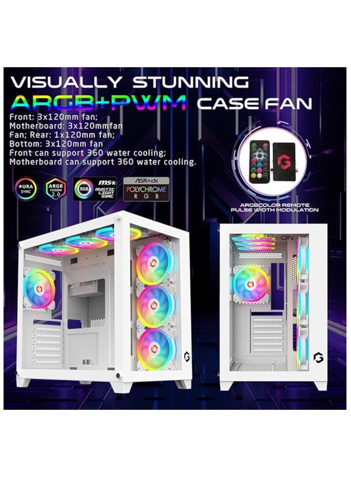 GameOn Emperor Artic Series Mid Tower PC Gaming Case 120mm ARGB+PWM Lighting Tempered Glass Pre-installed Cooling Fans Computer case Dust Filters Wide Motherboard Compatibility White  - Image 3