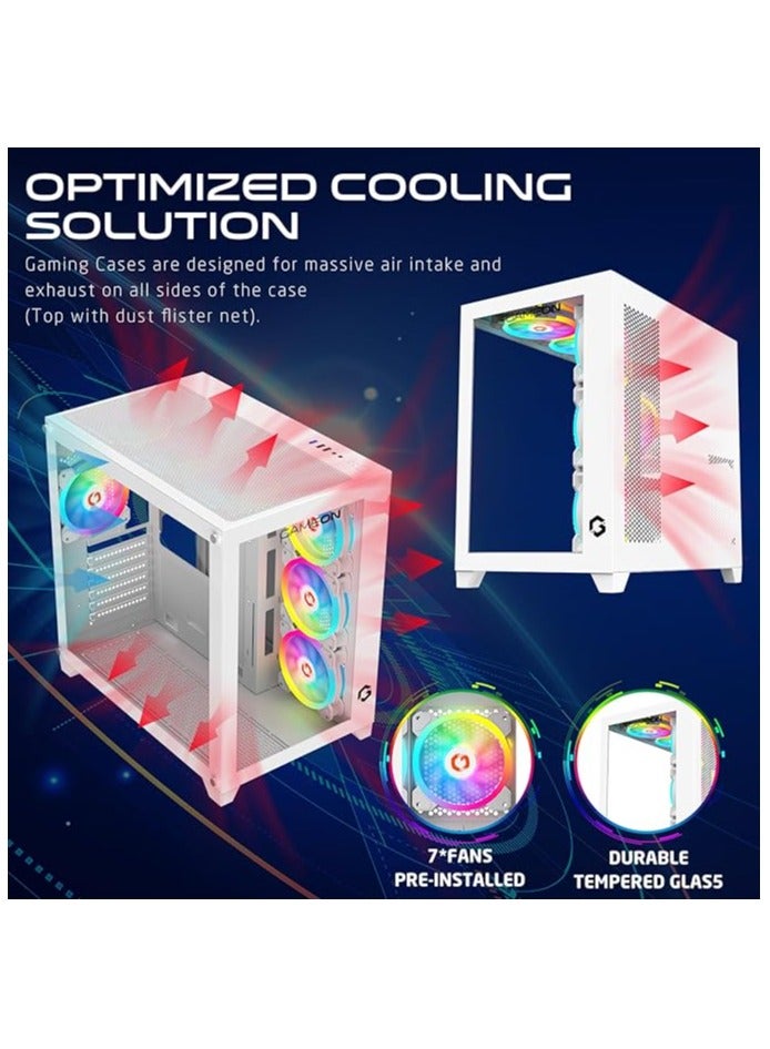 GameOn Emperor Artic Series Mid Tower PC Gaming Case 120mm ARGB+PWM Lighting Tempered Glass Pre-installed Cooling Fans Computer case Dust Filters Wide Motherboard Compatibility White  - Image 5