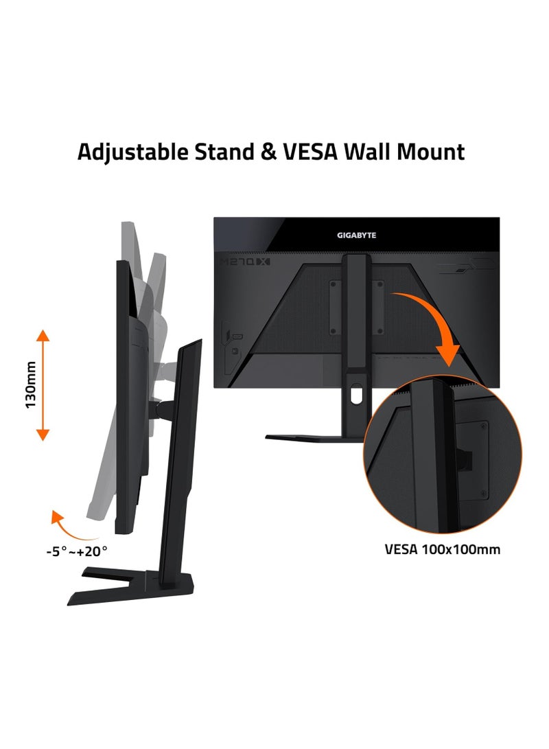 جيجابايت - M27Q X 27" 240Hz 1440P KVM Gaming Monitor, 2560x1440 SS IPS Display, 1ms (MPRT) Response Time, 92% DCI-P3, 1x Display Port 1.4, 2x HDMI 2.0, 2x USB 3.0, 1x USB Type-C (M27Q X-SA) Black - Image 1