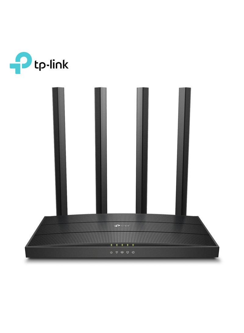TP-LINK - Archer C6 AC1200 Dual-Band Wi-Fi Router - 5GHz 867Mbps & 2.4GHz 400Mbps, MU-MIMO, Beamforming, 4x Gigabit LAN Ports, WPA3 Security, Access Point Mode, OneMesh Compatible, Parental Controls, Easy Setup with Tether App Black - Image 1