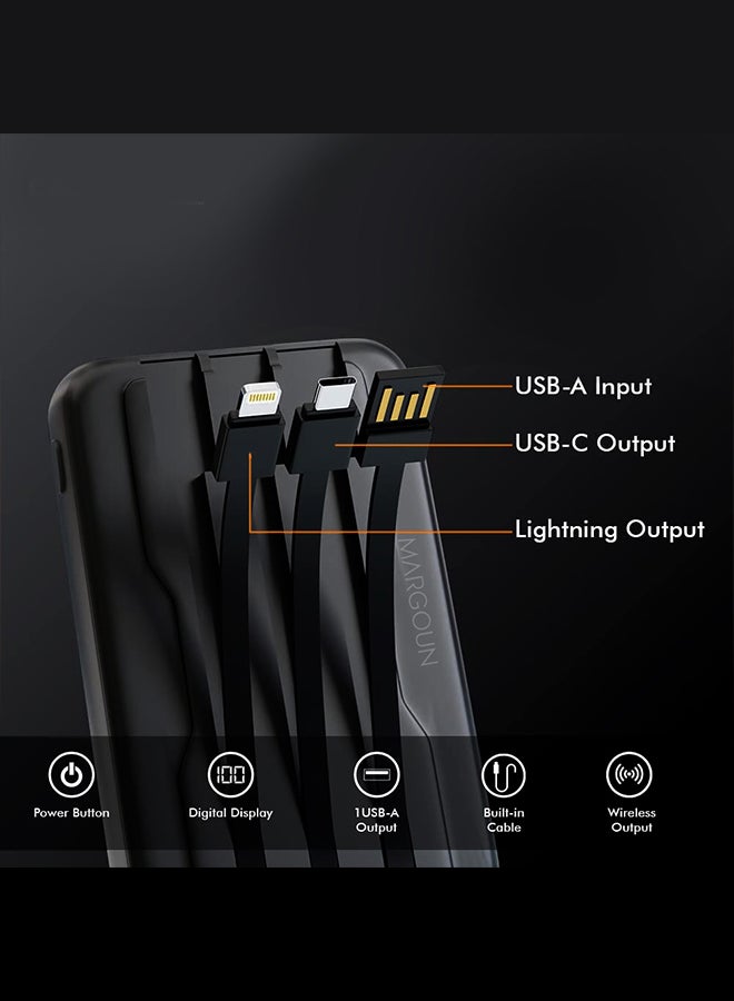MARGOUN 10000 mAh Transparent Maganetic Wireless Power Bank Fast Charging Buit-in 3-in-1 Cables Digital Display/Lithium Polymer Black  - Image 2