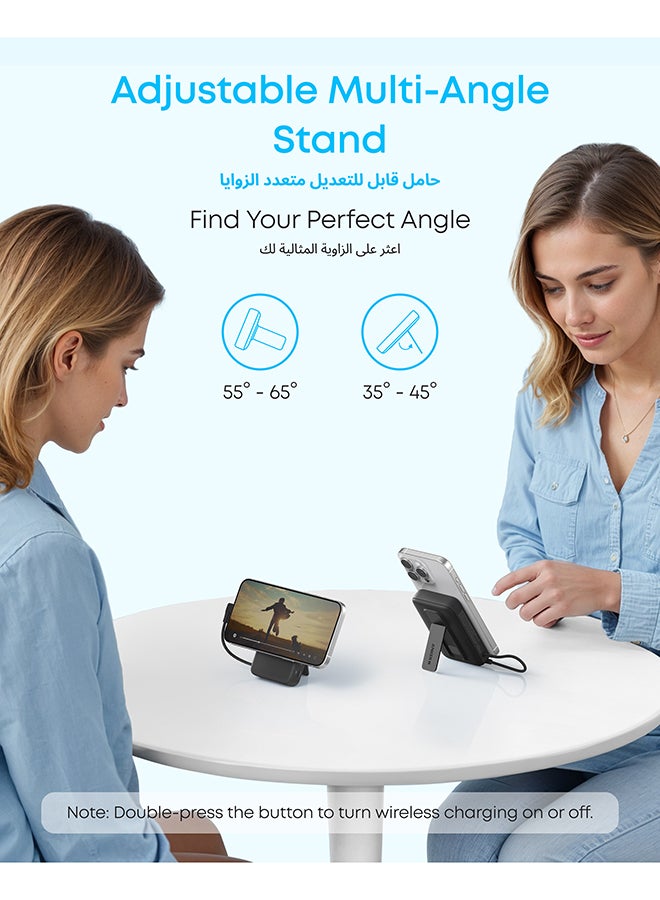 10000 mAh 10000 mAh Zolo Magnetic Power Bank, Wireless Portable Charger with 30W Max Fast Charging, Battery Pack with Built-in USB-C Cable and Adjustable Stand, for iPhone 16/15 Series, AirPods, and More Black