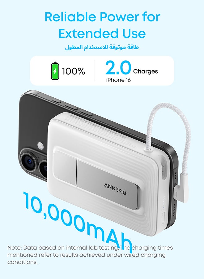 10000 mAh 10000 mAh Zolo Magnetic Power Bank, Wireless Portable Charger with 30W Max Fast Charging, Battery Pack with Built-in USB-C Cable and Adjustable Stand, for iPhone 16/15 Series, AirPods, and More Black