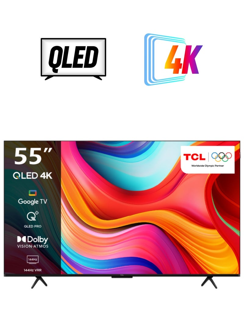 TCL 55 Inch QLED Pro 144Hz Onkyo Gaming TV, 4K UHD, HDR Pro, Google TV (Dolby Vision IQ & Atmos, Motion Clarity, Hands-Free Voice Control, Compatible with Google Assistant & Alexa) 55T8B Black  - Image 1