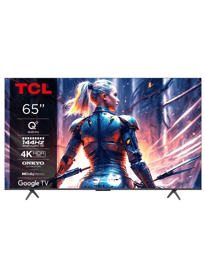 تي سي إل 65 Inch QLED Pro 144Hz Onkyo Gaming TV, 4K UHD, HDR Pro, Google TV (Dolby Vision IQ & Atmos, Motion Clarity, Hands-Free Voice Control, Compatible with Google Assistant & Alexa) 65T8B Black 