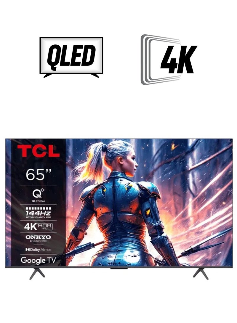تي سي إل - 65 Inch QLED Pro 144Hz Onkyo Gaming TV, 4K UHD, HDR Pro, Google TV (Dolby Vision IQ & Atmos, Motion Clarity, Hands-Free Voice Control, Compatible with Google Assistant & Alexa) 65T8B Black - Image 1