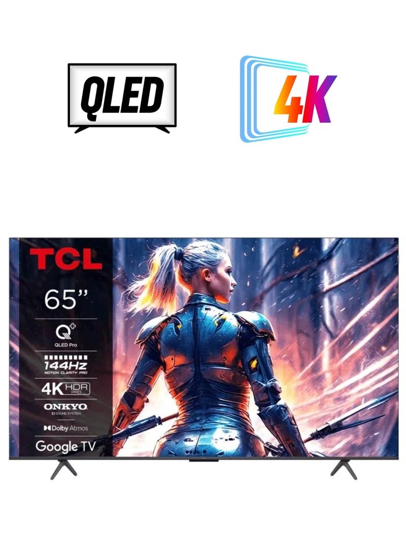 65 Inch QLED Pro 144Hz Onkyo Gaming TV, 4K UHD, HDR Pro, Google TV (Dolby Vision IQ & Atmos, Motion Clarity, Hands-Free Voice Control, Compatible with Google Assistant & Alexa) 65T8B Black