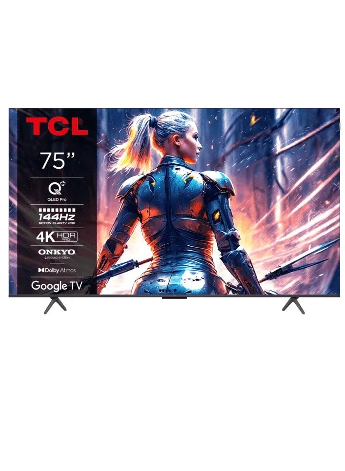TCL 75 Inch QLED Pro 144Hz Onkyo Gaming TV, 4K UHD, HDR Pro, Google TV (Dolby Vision IQ & Atmos, Motion Clarity, Hands-Free Voice Control, Compatible with Google Assistant & Alexa) 75T8B Black - Image 1