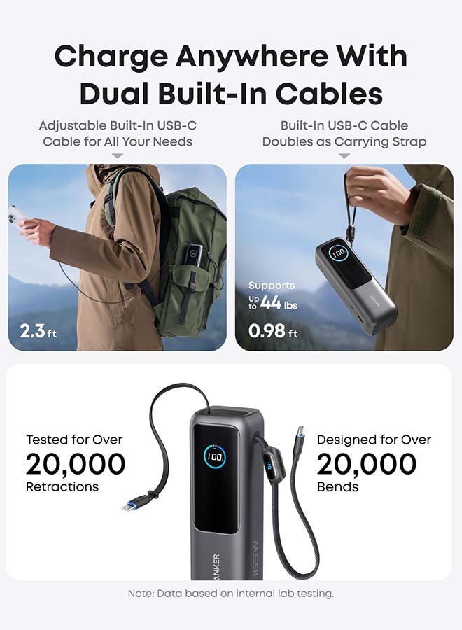 Anker - 25000 mAh Zolo Power Bank (25K, 165W, Built-In USB-C and Retractable Cable) Black - Image 1