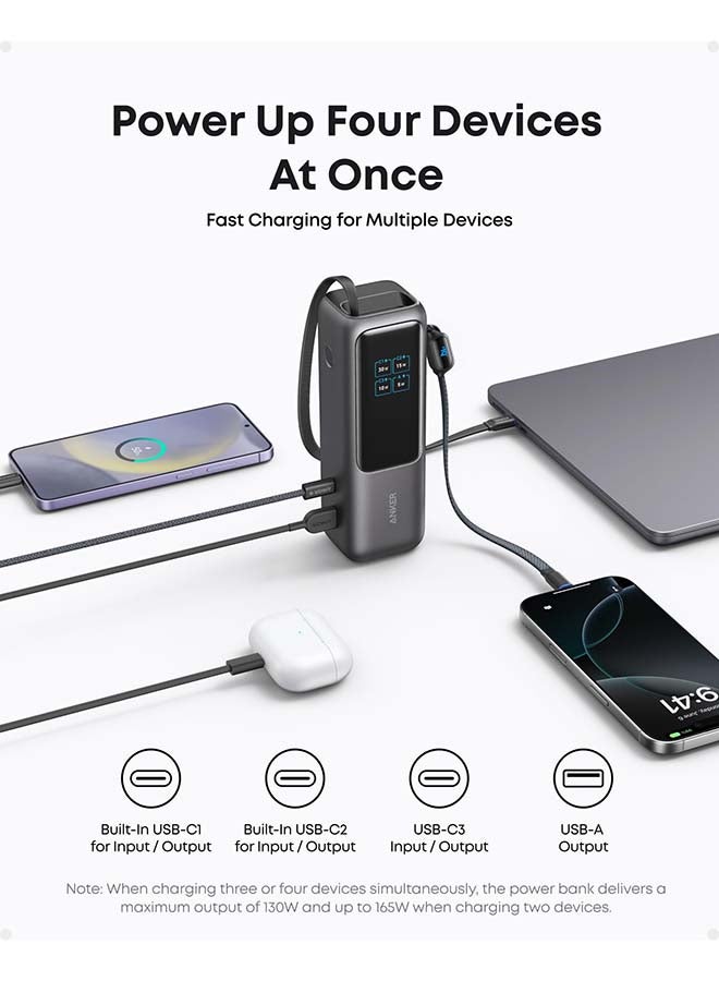 Anker - 25000 mAh Zolo Power Bank (25K, 165W, Built-In USB-C and Retractable Cable) Black - Image 1