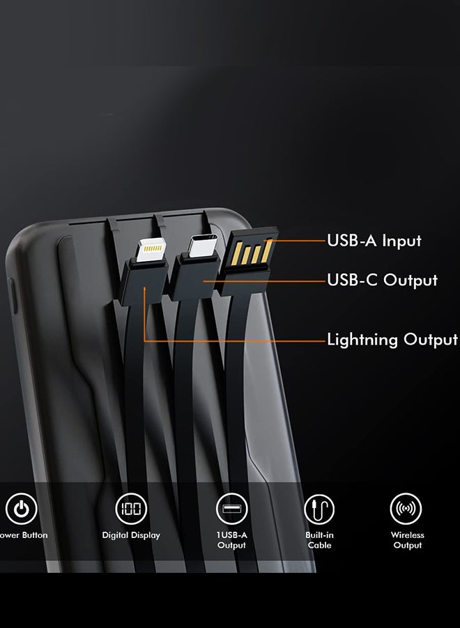 MARGOUN 10000 mAh Magnetic Battery Pack Wireless Charging Power Bank with Cable Slim Light-Weight Wireless Charger with LED Indicator Black  - Image 3