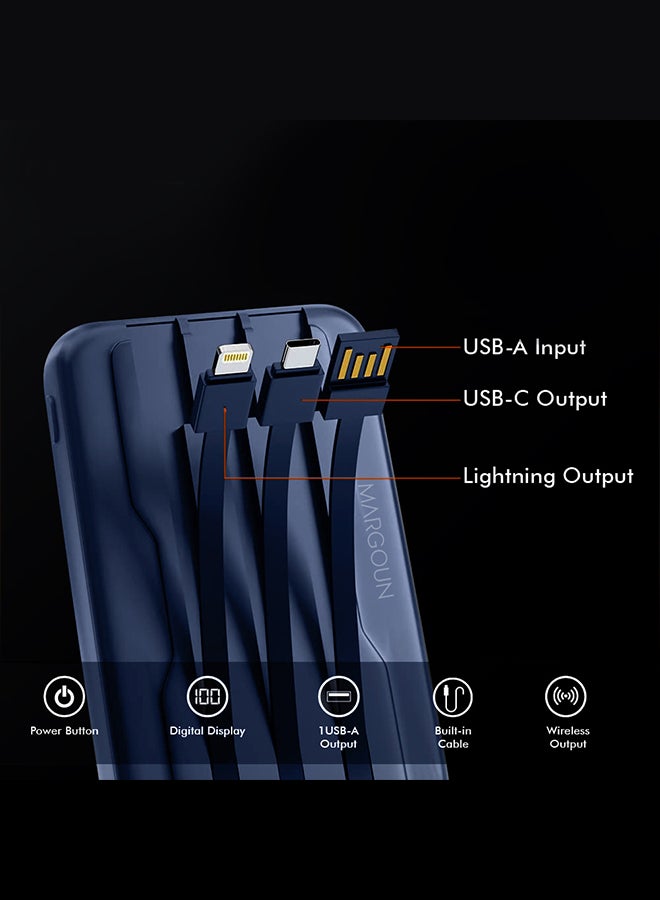MARGOUN 10000 mAh Transparent Maganetic Wireless Power Bank Fast Charging Buit-in 3-in-1 Cables Digital Display/Lithium Polymer Blue  - Image 2