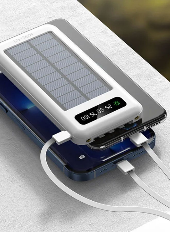 MARGOUN 10000 mAh Solar Power Bank Big Capacity Phone Charging Powerbank with Cable External Battery Phone Fast Charger White  - Image 3