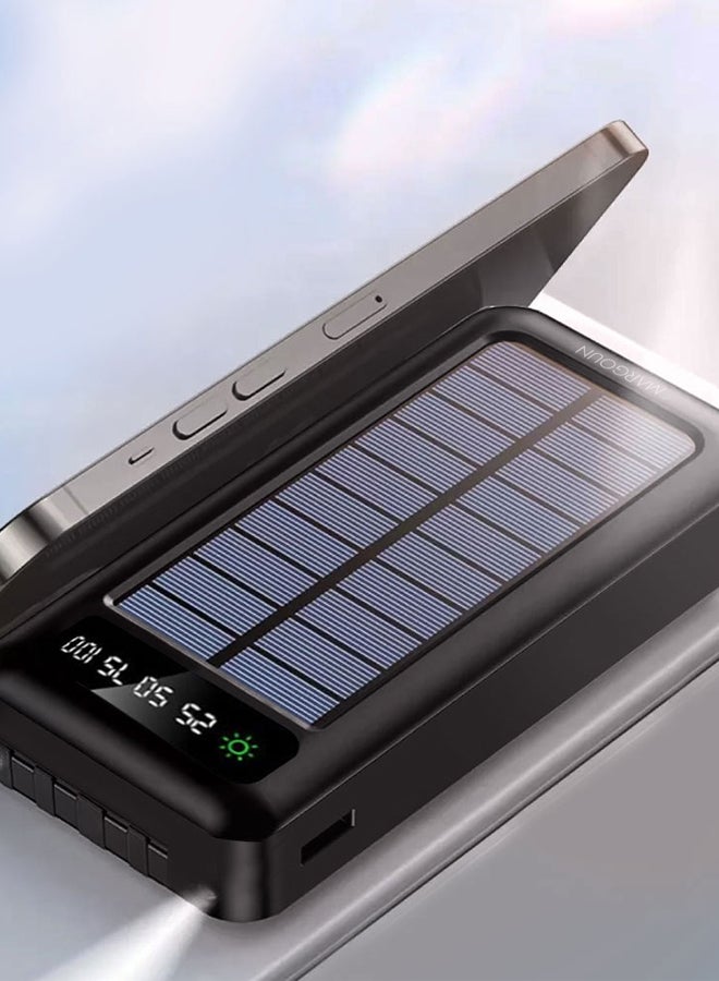 MARGOUN 20000 mAh Solar Power Bank Big Capacity Phone Charging Powerbank with Cable External Battery Phone Fast Charger Black  - Image 5