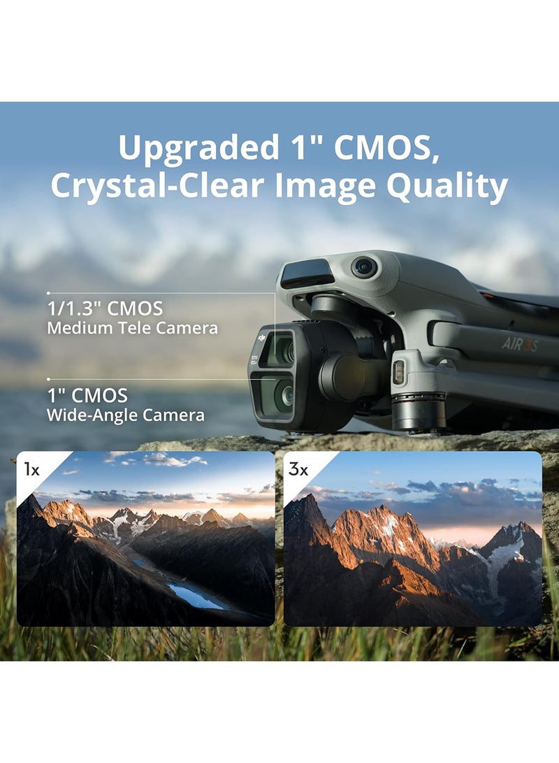 dji - Air 3S Fly More Combo (RC-N3), Drone with 1" CMOS Wide-Angle & Medium Tele Camera, 4K/60fps HDR Video, Nightscape Omnidirectional Obstacle Sensing & 3 Batteries for Extended Flight Time - Image 1