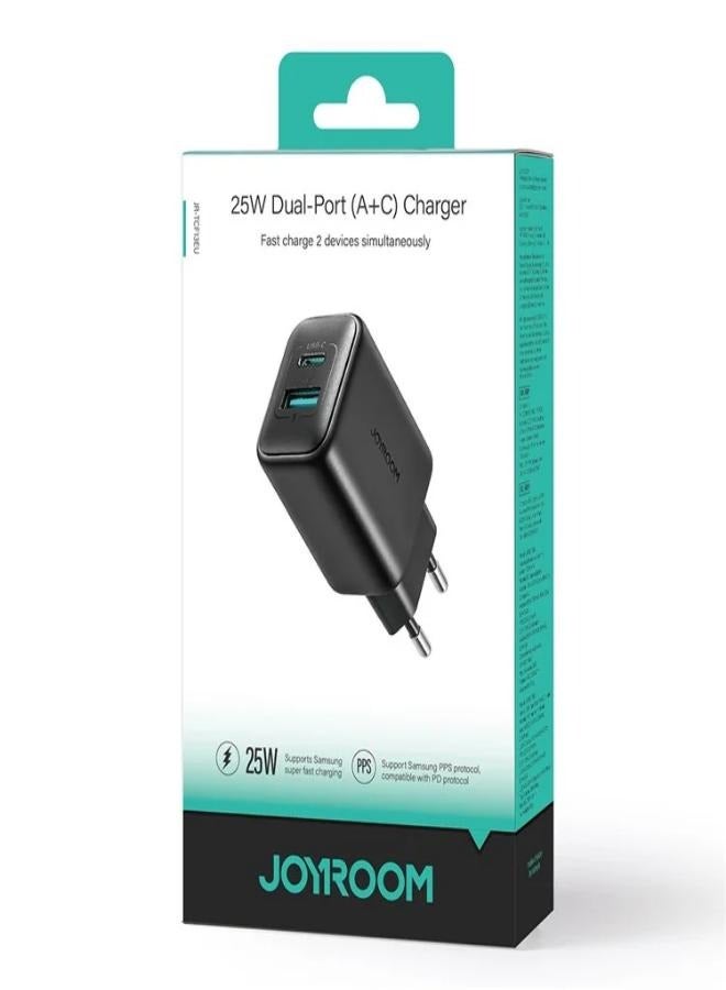 جوي روم - JJR-TCF23 25W Charger USB-C+USB-A Dual Port Fast Charging Adapter, EU Plug Black - Image 1
