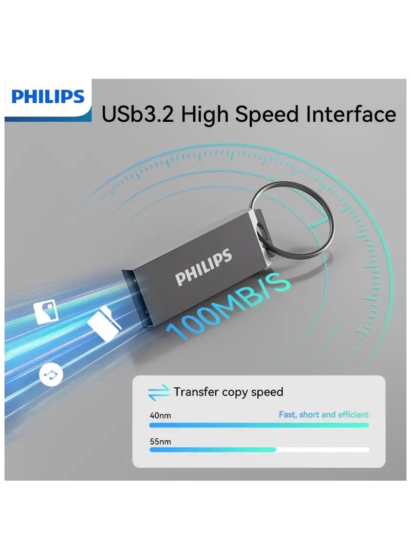 Philips - High-Speed Metal USB 2.0 Flash Drive - Retractable Thumb Drive 64GB, Shockproof & Antimagnetic Storage Device with Keyring for Data Transfer & Backup 64 GB - Image 1