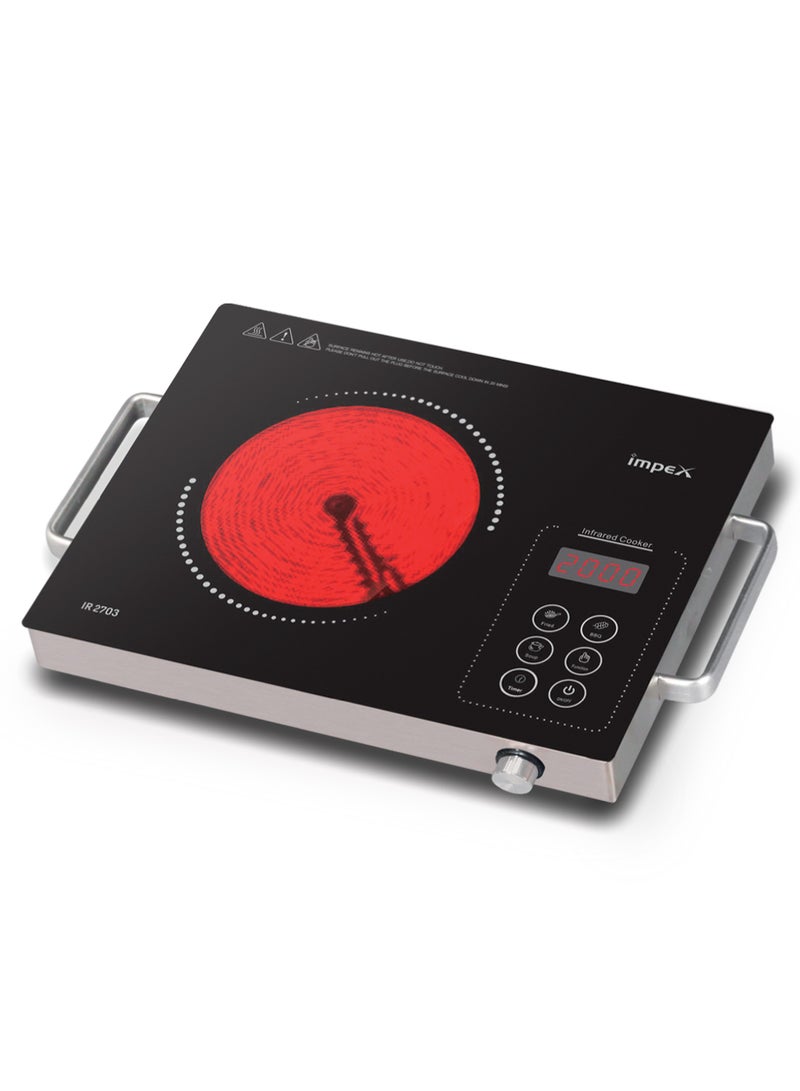 Impex - Infrared Cooktop, 2000W Induction Stove, 4 Digit LED Display, Touch Control, Microcrystal Plate,10 Temperature Levels, 4 Cooking Mode And 3hrs Timer, Overheat Protection IR 2703 Blak/Silver - Image 1