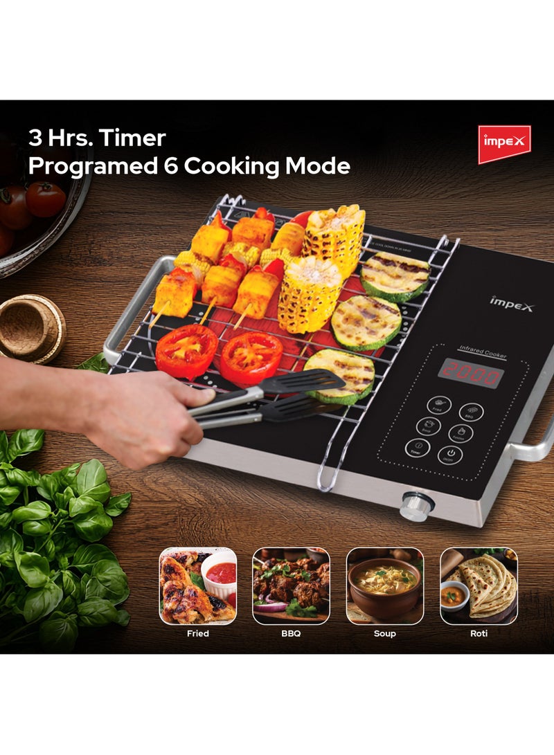 Impex - Infrared Cooktop, 2000W Induction Stove, 4 Digit LED Display, Touch Control, Microcrystal Plate,10 Temperature Levels, 4 Cooking Mode And 3hrs Timer, Overheat Protection IR 2703 Blak/Silver - Image 1