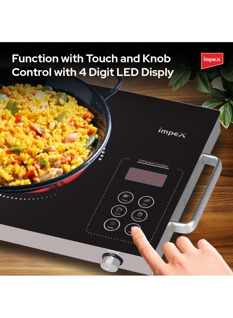 Impex - Infrared Cooktop, 2000W Induction Stove, 4 Digit LED Display, Touch Control, Microcrystal Plate,10 Temperature Levels, 4 Cooking Mode And 3hrs Timer, Overheat Protection IR 2703 Blak/Silver - Image 1