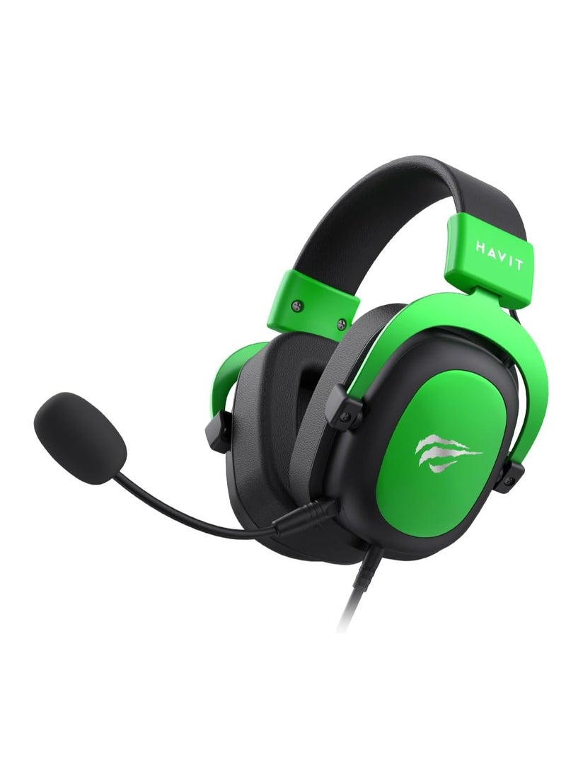 هافيت - Gaming Headphone (RGB) , Model H2002D Green, 50MM Dynamic unit,  Surround Sound Wired (3.5mm audio +1.7 USB) , Headphone With Noise Cancelling Microphone & In-Line Volume Control for pc and lap top , home , office and perssonal use - Image 1