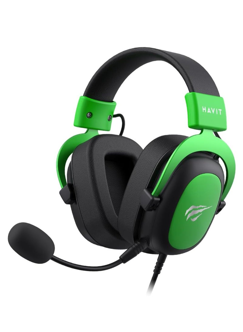 هافيت - Gaming Headphone (RGB) , Model H2002D Green, 50MM Dynamic unit,  Surround Sound Wired (3.5mm audio +1.7 USB) , Headphone With Noise Cancelling Microphone & In-Line Volume Control for pc and lap top , home , office and perssonal use - Image 1