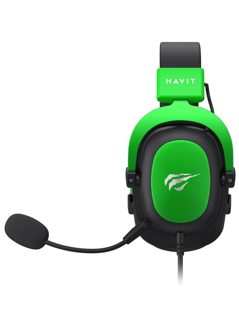 هافيت - Gaming Headphone (RGB) , Model H2002D Green, 50MM Dynamic unit,  Surround Sound Wired (3.5mm audio +1.7 USB) , Headphone With Noise Cancelling Microphone & In-Line Volume Control for pc and lap top , home , office and perssonal use - Image 1