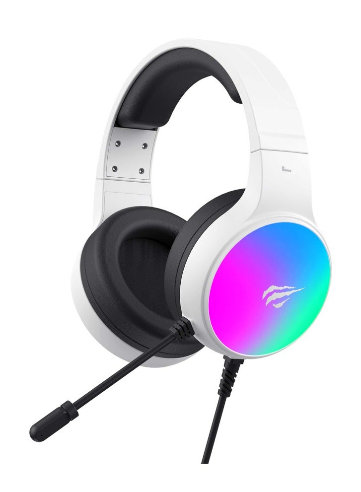 havit - Gaming Headphone (RGB) , Model H2043U White , 50MM Dynamic unit,  Surround Sound Wired (3.5mm audio +1.7 USB) , Headphone With Noise Cancelling Microphone & In-Line Volume Control for pc and lap top , home , office and perssonal use - Image 1
