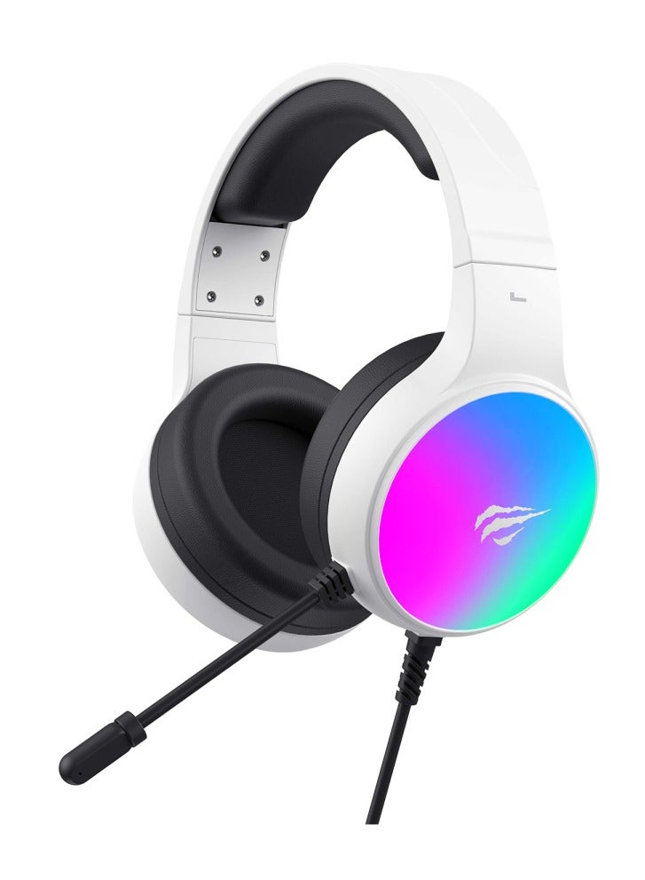 havit - Gaming Headphone (RGB) , Model H2043U White , 50MM Dynamic unit,  Surround Sound Wired (3.5mm audio +1.7 USB) , Headphone With Noise Cancelling Microphone & In-Line Volume Control for pc and lap top , home , office and perssonal use - Image 1