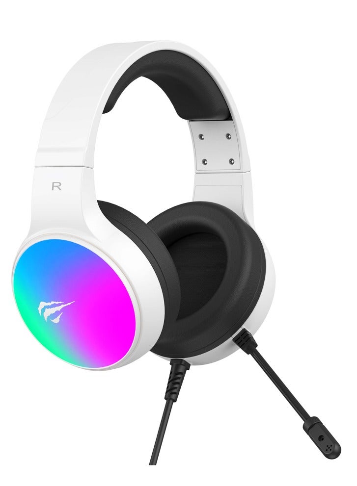 havit - Gaming Headphone (RGB) , Model H2043U White , 50MM Dynamic unit,  Surround Sound Wired (3.5mm audio +1.7 USB) , Headphone With Noise Cancelling Microphone & In-Line Volume Control for pc and lap top , home , office and perssonal use - Image 1