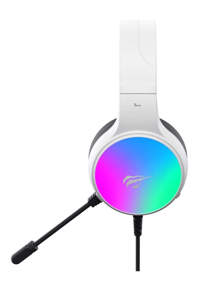 havit - Gaming Headphone (RGB) , Model H2043U White , 50MM Dynamic unit,  Surround Sound Wired (3.5mm audio +1.7 USB) , Headphone With Noise Cancelling Microphone & In-Line Volume Control for pc and lap top , home , office and perssonal use - Image 1
