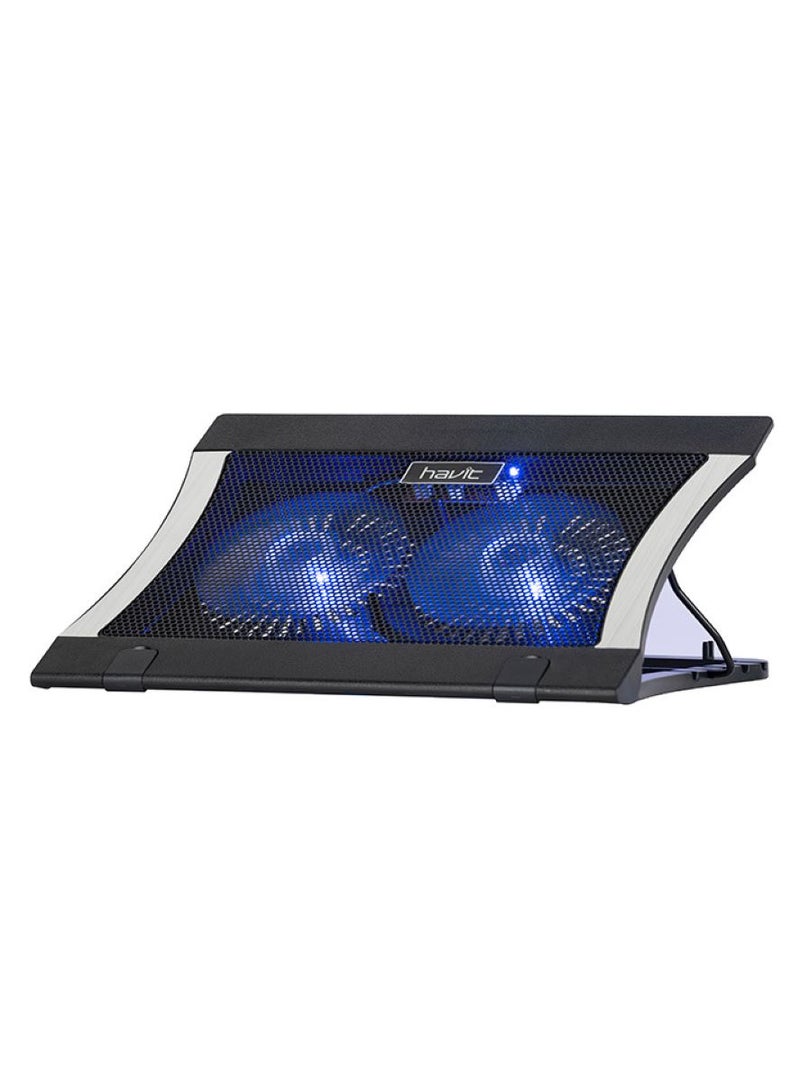 havit Gaming Cooling Pad Model F2051 Voltage range 5V 17 inch laptop , With A Revolving Speed Of 1000RPM , Ergonomic Design And Flat Structure , Dual USB Charging Supported  - Image 1