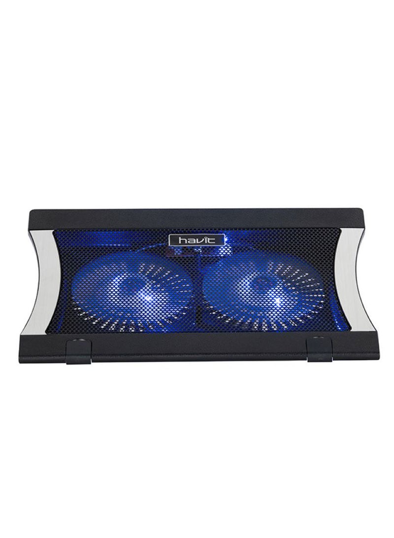 havit Gaming Cooling Pad Model F2051 Voltage range 5V 17 inch laptop , With A Revolving Speed Of 1000RPM , Ergonomic Design And Flat Structure , Dual USB Charging Supported  - Image 2