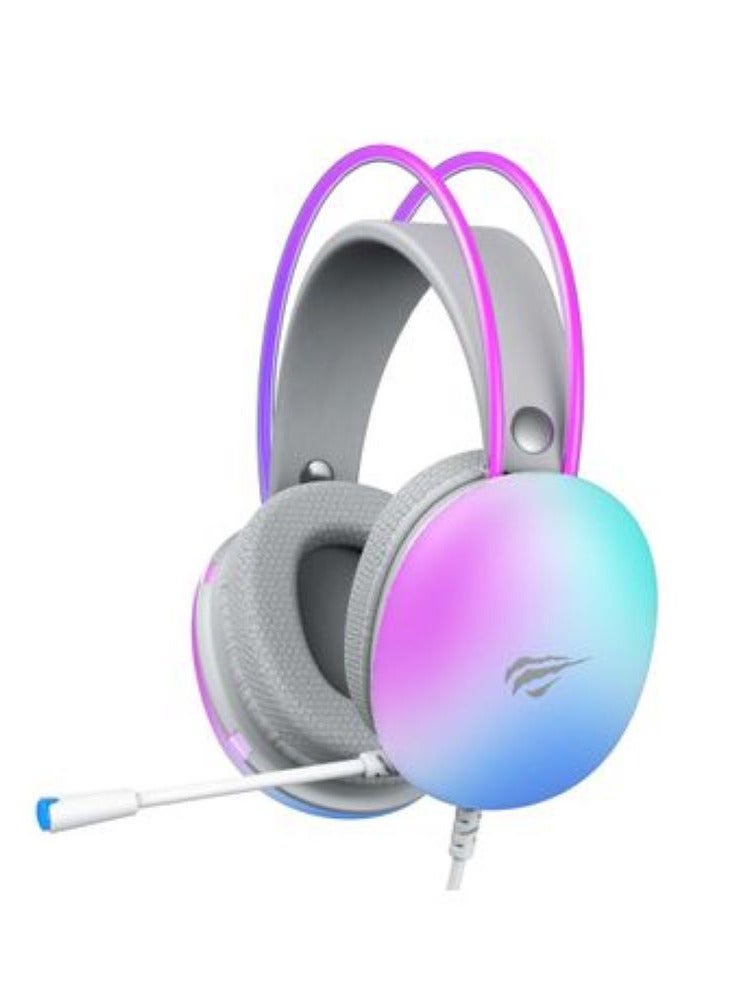 havit Gaming Headset Model H2037d Stereo Surround  with 50mm Customizable Drivers, Earmuffs with Detachable Mic, RGB Led Light, Adjustable Light Metal Headband with 3.5mm Speaker  and USB Port  - Image 1