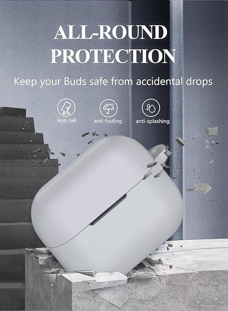 MARGOUN ( for Galaxy Buds 3 Pro / Buds 3 ) Case, Premium Silicone Case with Carabiner Shockproof Soft Silicone Protective Case for Men,Women Light Grey  - Image 4