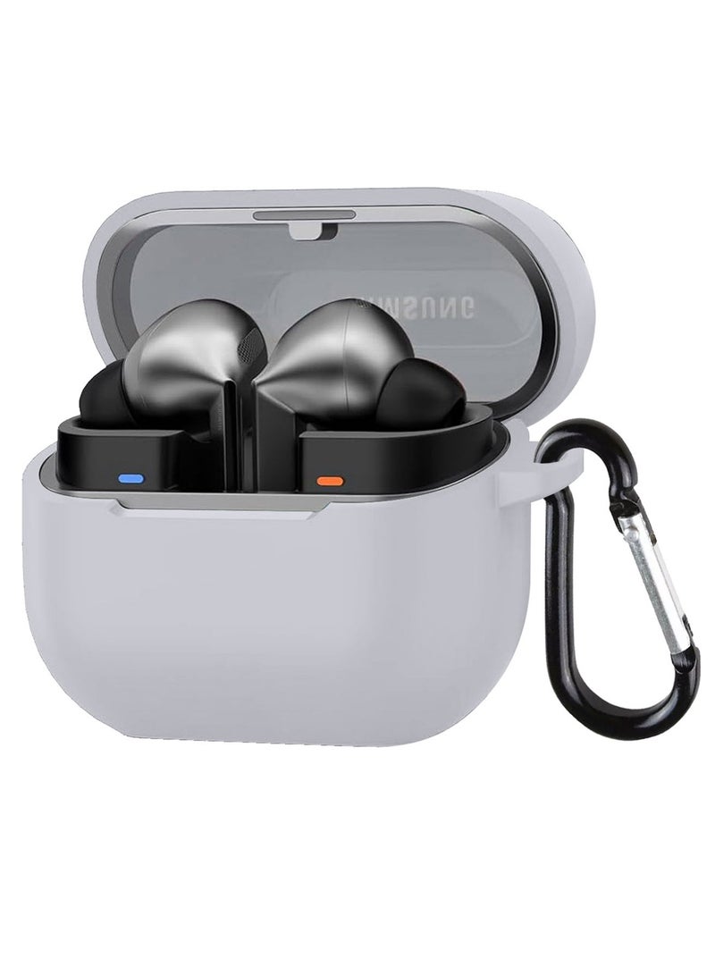 MARGOUN ( for Galaxy Buds 3 Pro / Buds 3 ) Case, Premium Silicone Case with Carabiner Shockproof Soft Silicone Protective Case for Men,Women Light Grey - Image 1