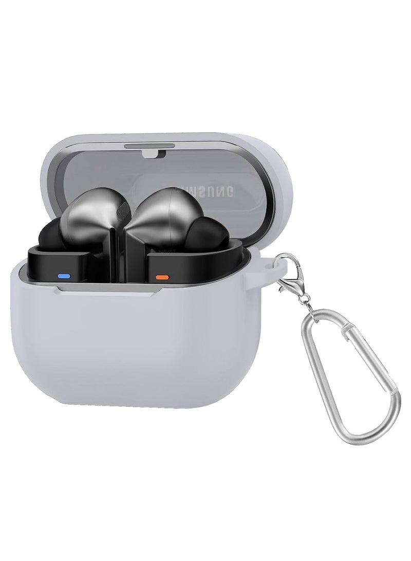 MARGOUN ( for Galaxy Buds 3 Pro / Buds 3 ) Case, Premium Silicone Case with Carabiner Shockproof Soft Silicone Protective Case for Men,Women Light Grey - Image 1