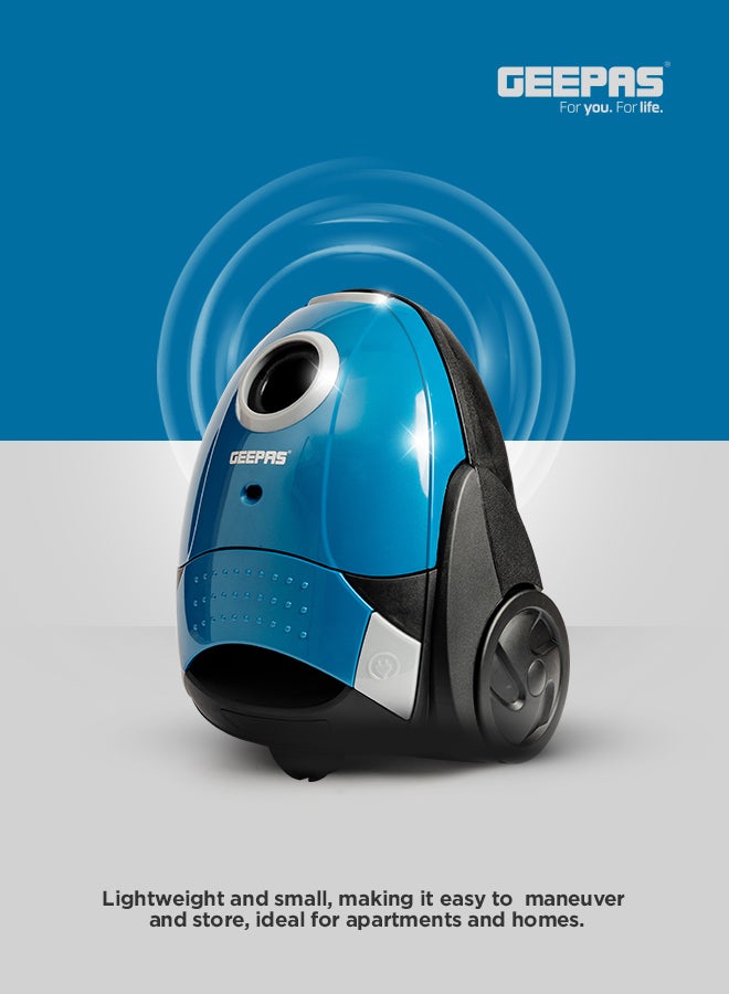 GEEPAS Drum Vacuum Cleaner With 1.5L Dust Bag Capacity , Powerful Suction and Lower Noise Design, Pedal On/Off Switch ,Flexible Hose, Washable Cloth Dust Bag 1.5 L 2200 W GVC19052-BL Blue/Black - Image 2